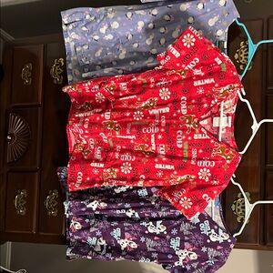 Three Christmas themed Scrub tops
